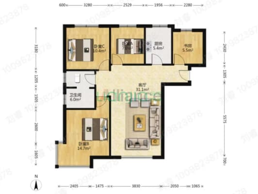 3加1户型 南北通透精装中高层 采光好-户型图