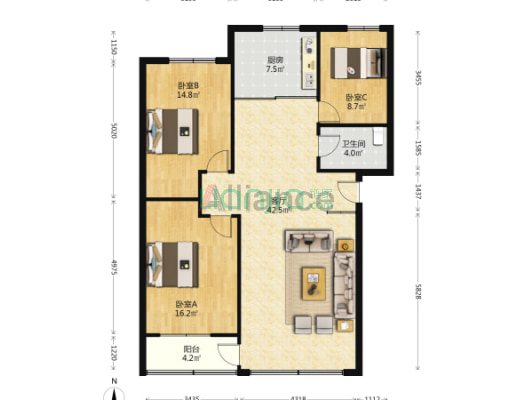 单位房 公摊小 南北通透 诚意卖 看房方便 满五唯一-户型图