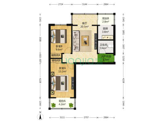 龙福苑 2室1厅1卫 73平方