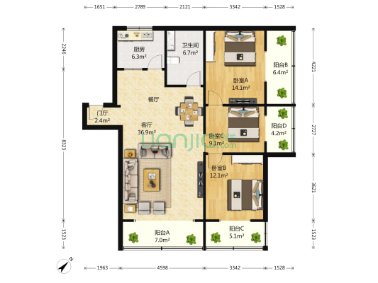 恒昌永乐园 3室1厅1卫 145平方