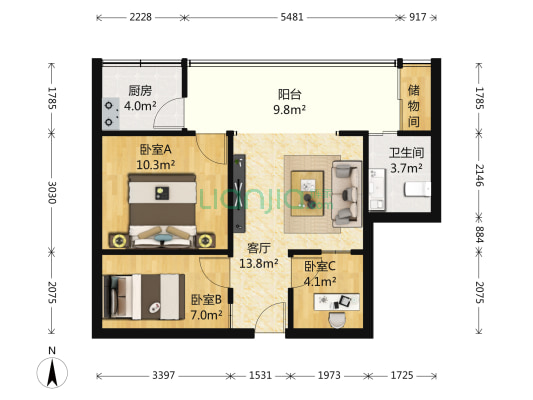 车站西街1号院 3室1厅1卫 80平方
