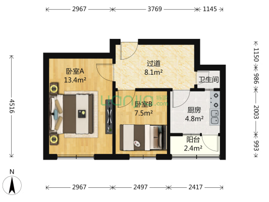 郁江西里 2室0厅1卫 34平方