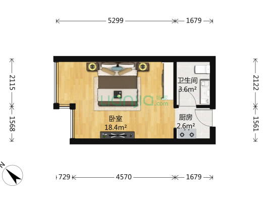 西区花园白领公寓 1室0厅1卫 36平方