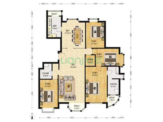 晴雪园 4室2厅2卫 205平方