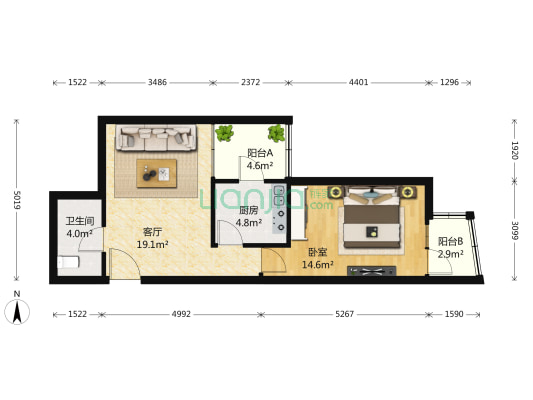 雍景双庐 1室1厅1卫 70平方
