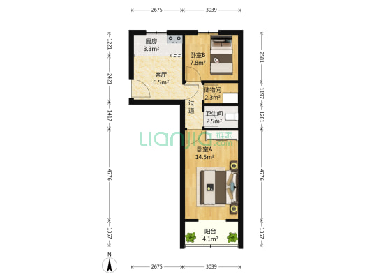 三间房东路 2室1厅1卫 56平方
