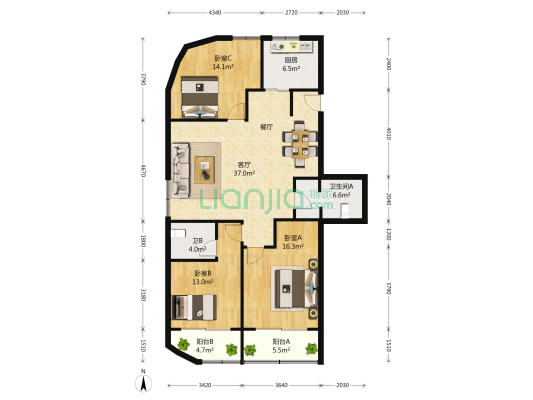 莲珠大厦 3室2厅2卫 174平方