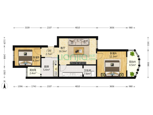 潞河中学北街26号院 2室1厅1卫 80平方