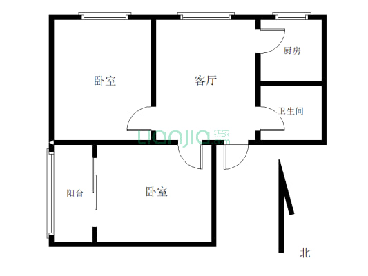 百汇国贸56平米两室一厅精装无证-户型图