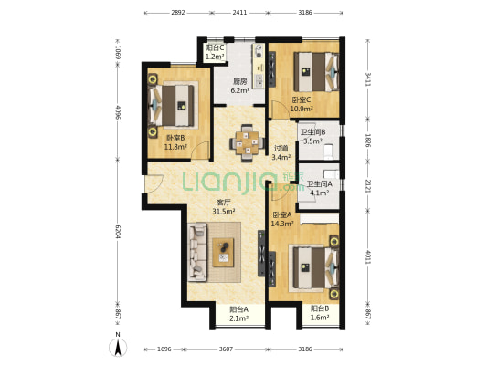 融景城 3室1厅2卫 117平方