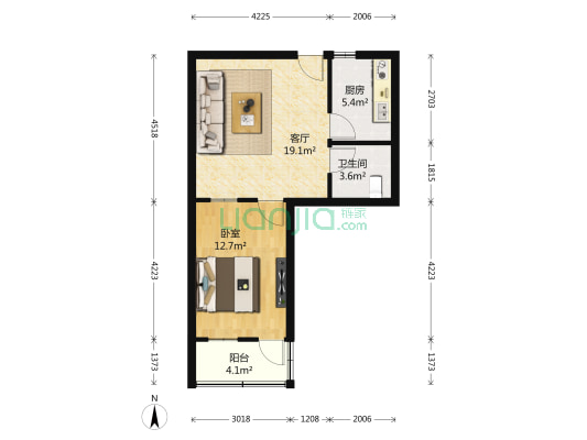 百花小区 1室1厅1卫 58平方