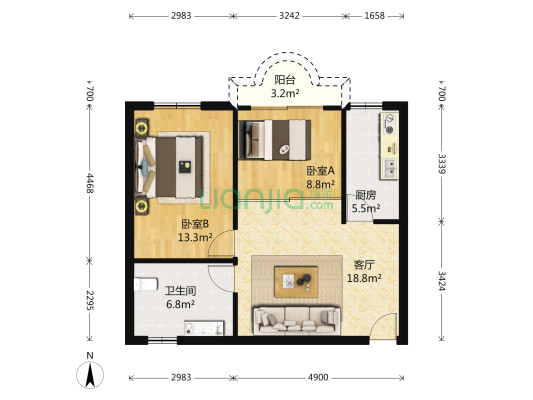 明德花园 2室1厅1卫 71平方