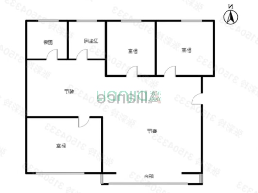 平安小区9号院 3室2厅 南 北-户型图