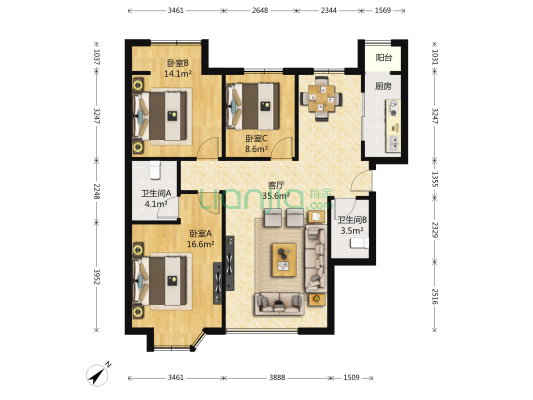 美林湾 3室1厅2卫 120平方