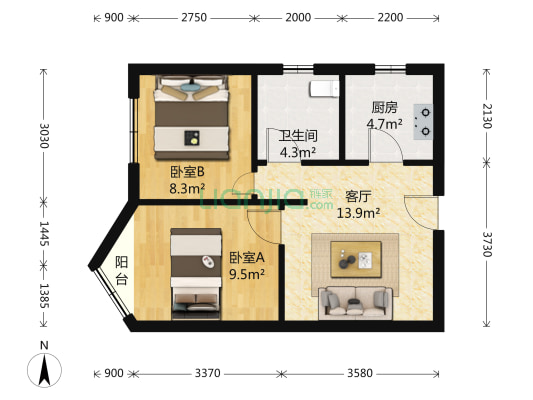剑河小区 2室1厅1卫 66平方