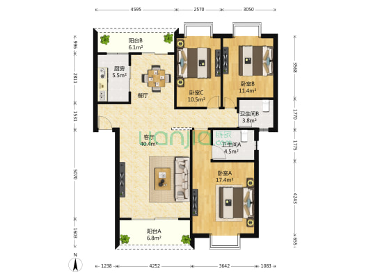 丰和日丽 3室1厅2卫 128平方