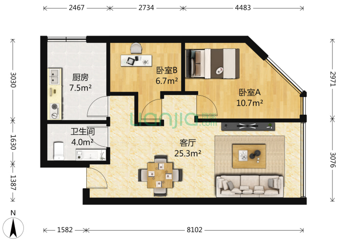 北京苏荷时代2室1厅1卫82.66㎡户型图_苏荷时代户型图详情(北京链家)