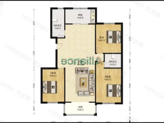 单位房 公摊小 大平层 三居双卫 毛坯房随意装修-户型图