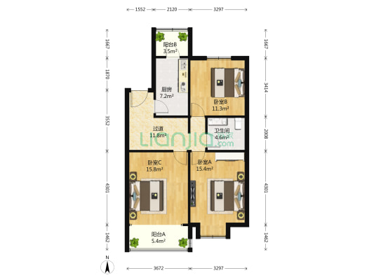 领秀新硅谷1号院 3室0厅1卫 95平方
