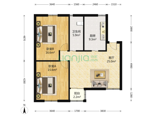 沁苑 2室2厅1卫 95平方
