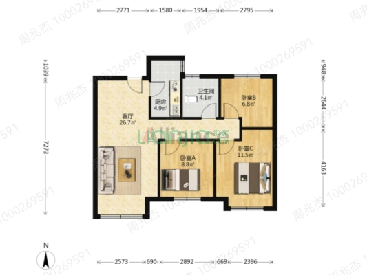 一期前排，全天采光，位置好，进出小区方便-户型图