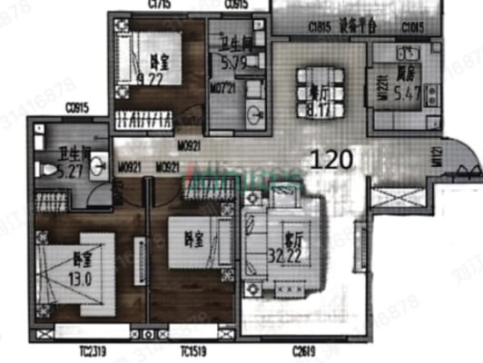 央企小区 精装修 一梯一户 集中供暖 百米楼间距-户型图