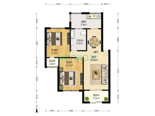 育兰二村 2室2厅1卫 91平方