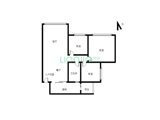 此房证上面积虽然不大标准三室两厅一厨一卫拎包入住-户型图