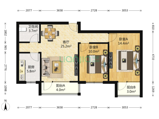 万科魅力之城 2室1厅 南 北