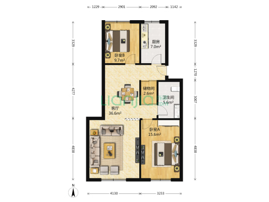 柏丽花园 2室1厅1卫 96平方