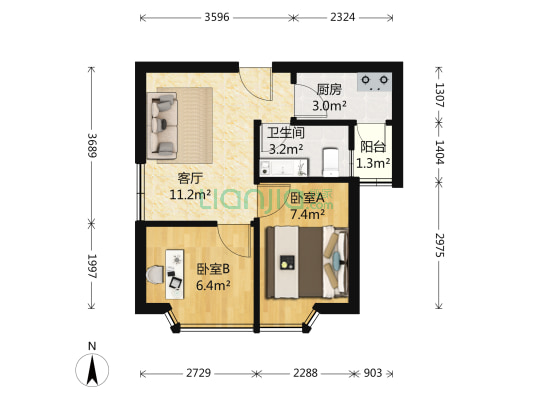 地铁又口岸物业 精装修2房 卧室朝南 业主承担增值税