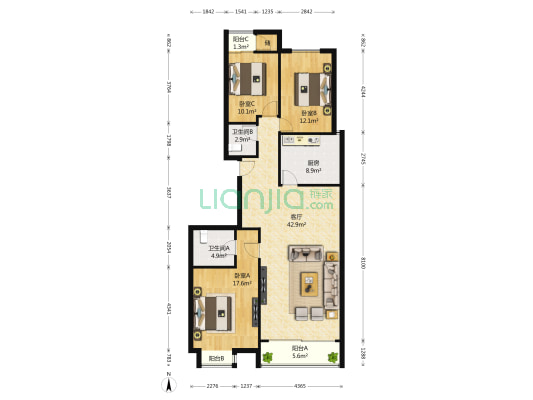 熙府桃园 3室1厅2卫 141平方