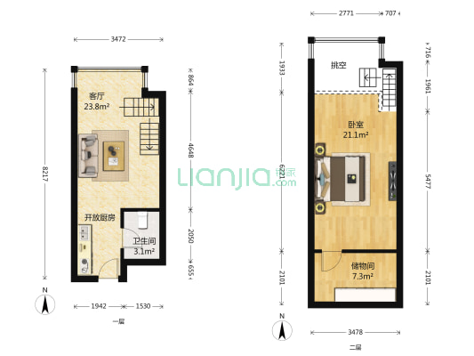 天空之都 1室1厅1卫 46平方