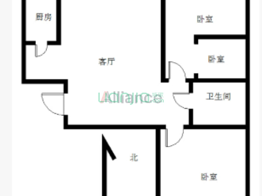 冠云路北侧  南北通透两居  七十年大产权-户型图
