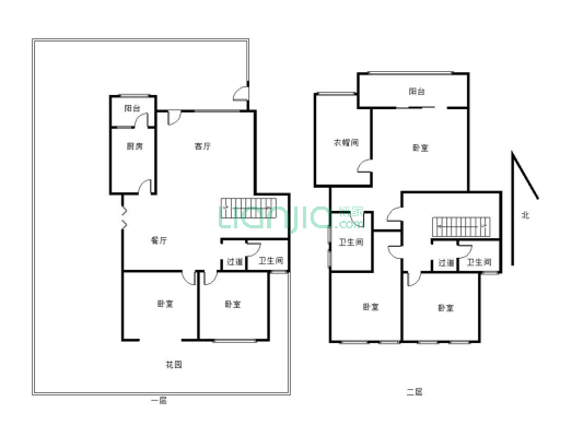房子产权满2年 平层户型 上下两层 房子端头户型采光好-户型图