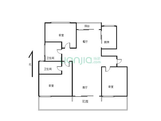 建业城   好户型  低楼层   3室2厅1厨2卫-户型图