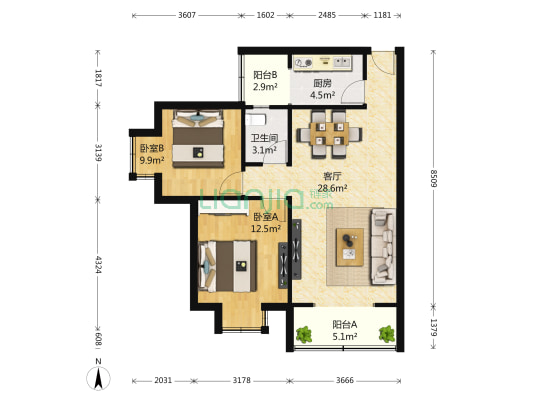 柳江新居一期B区 2室1厅1卫 85平方