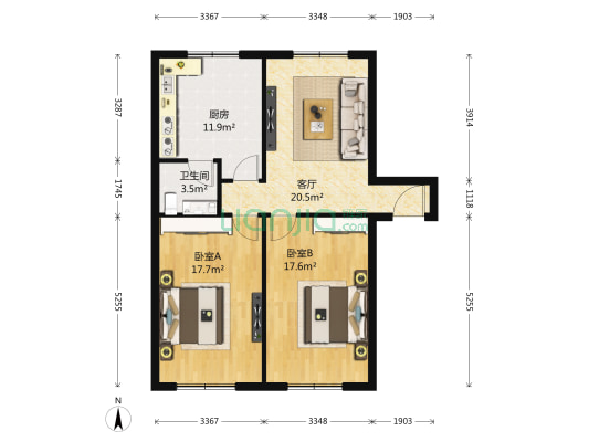 中纺里 2室1厅1卫 90平方