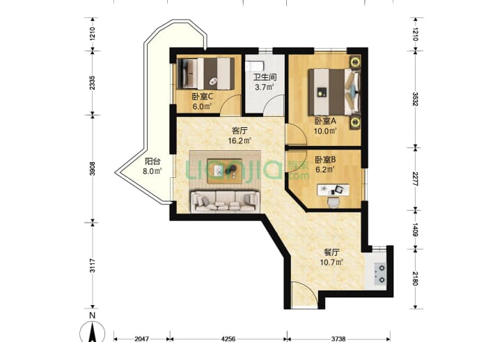 吉信大厦 3室2厅1卫 110㎡ 户型