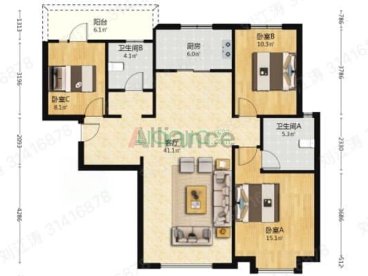 中船涿州府 3室2厅 南 北-户型图