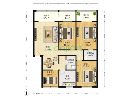检察院宿舍 4室2厅2卫 116平方