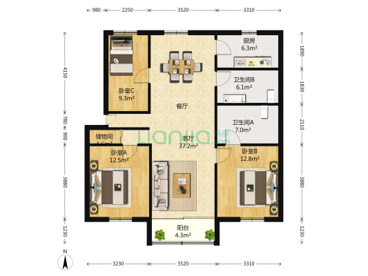 桂梅别墅(公寓) 3室2厅2卫 141平方