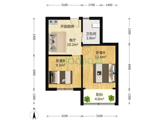 石家街144弄 2室1厅1卫 48平方