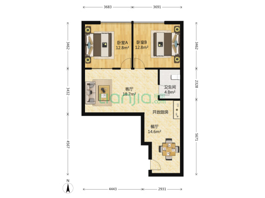 临海君天下 2室2厅1卫 81平方