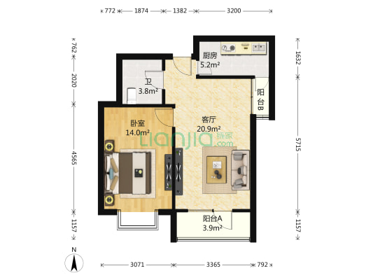 观锦 1室1厅1卫 74平方