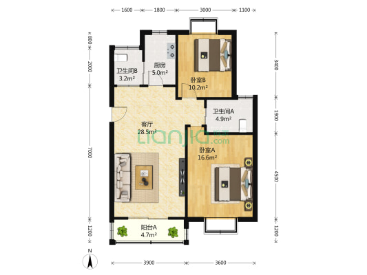 罗盛苑 2室1厅1卫 85平方