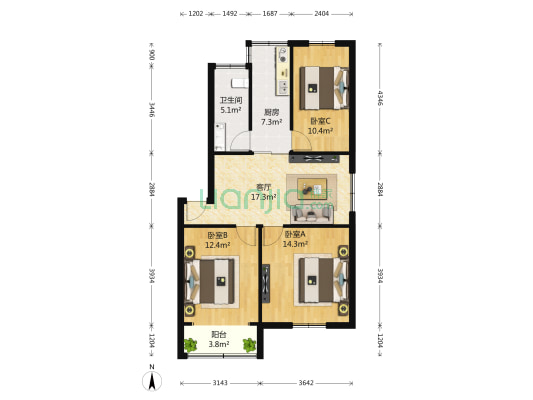 兴隆大街纺织公寓 3室1厅1卫 81平方