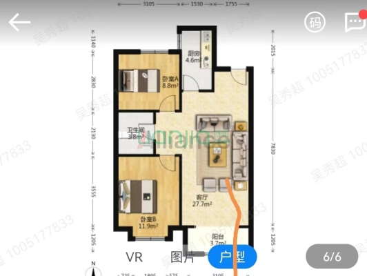 香邑溪谷悦都小区 3室2厅 南 北-户型图