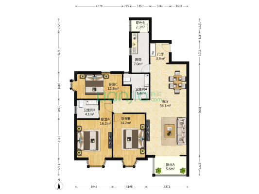 奈伦熙府 3室1厅2卫 144平方