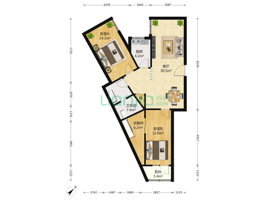 建工北国 2室1厅1卫 95平方